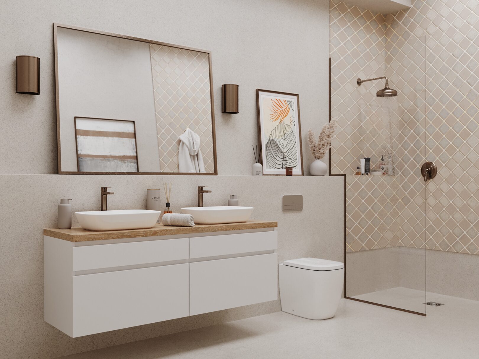 Eichen waschtischplatten kombiniert mit eleganten waschbeckenunterschränken ergänzen den stil des modern living