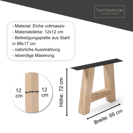 Tischgestell bold eiche a maße höhe 72 cm, breite 88 cm