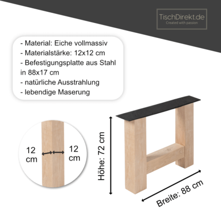 Tischgestell bold eiche h maße höhe 72 cm, breite 88 cm