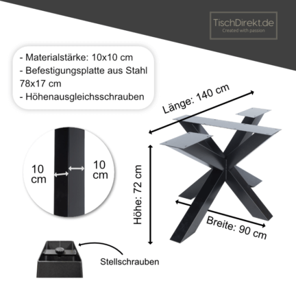 Tischgestell bold spider stahl maße 140x90 cm stärke 10x10 cm