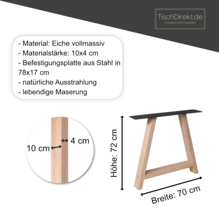 Tischgestell eiche light a maße, , breite 70 cm, höhe 72 cm