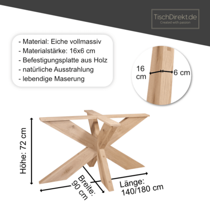 Tischgestell eiche light spider maße 140x90 oder 180x90 cm