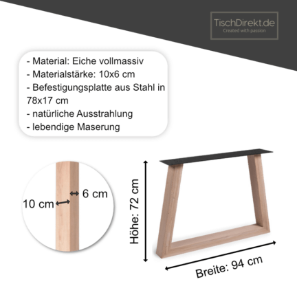 Tischgestell eiche light trapez maße höhe 72 cm, breite 94 cm