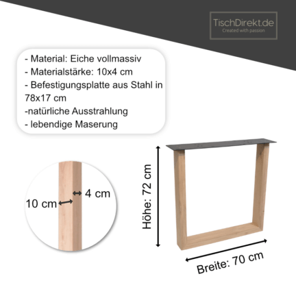 Tischgestell eiche light u maße breite 70 cm, höhe 72 cm