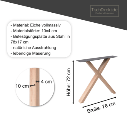 Tischgestell eiche light x maße, breite 76 cm, höhe 72 cm