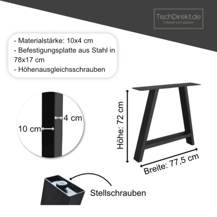 Tischgestell light a stahl maße