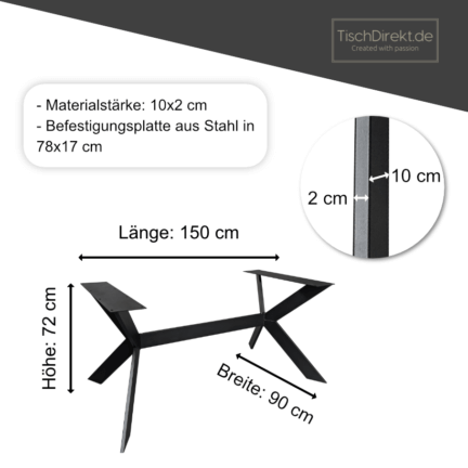 Tischgestell light spider long maße