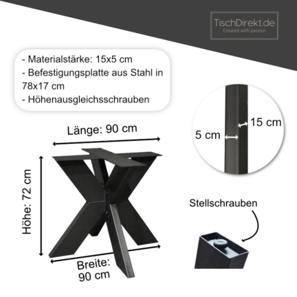 Tischgestell light spider maße 90x90