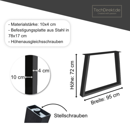 Tischgestell light trapez stahl maße