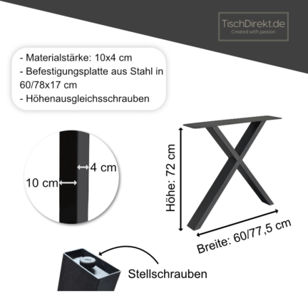 Tischgestell light x stahl maße