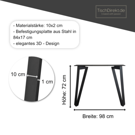 Tischgestell ultra light 3d quattro stahl maße