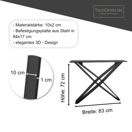 Tischgestell ultra light 3d x stahl maße