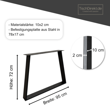 Tischgestell ultra light trapez stahl maße td