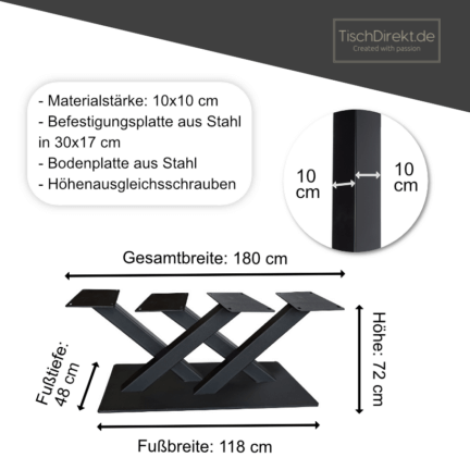 Tischgestelle bold center double x stahl maße fuß 118x48 cm